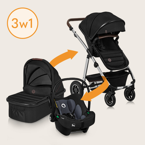 lionelo Amber 3 w 1 Black Silver — Wózek wielofunkcyjny